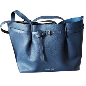 Michael Kors Emilia Large Pebbled Leather Tote Bag Navy NWOT
